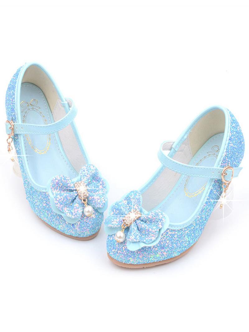 Flower Girl Cipők Glitter Virág Mary Jane Flats - Világos Égszínkék