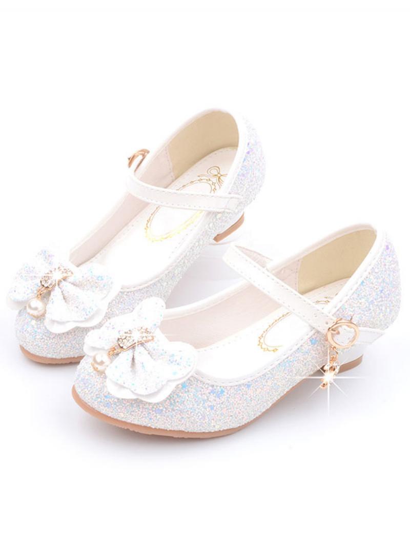 Flower Girl Cipők Glitter Virág Mary Jane Flats - Fehér