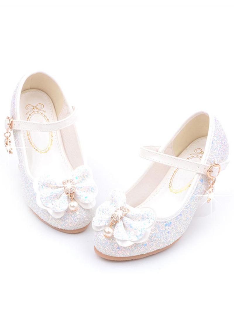 Flower Girl Cipők Glitter Virág Mary Jane Flats - Fehér