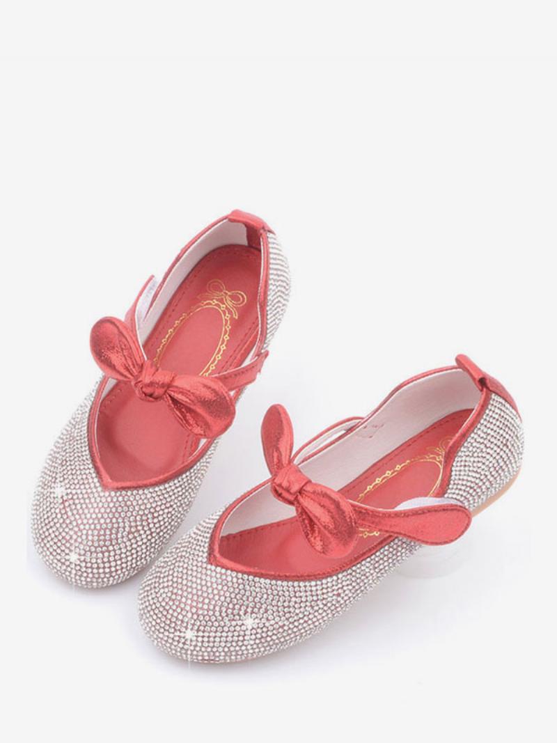 Flower Girl Cipők Strasszos Bowknot Flats - Piros