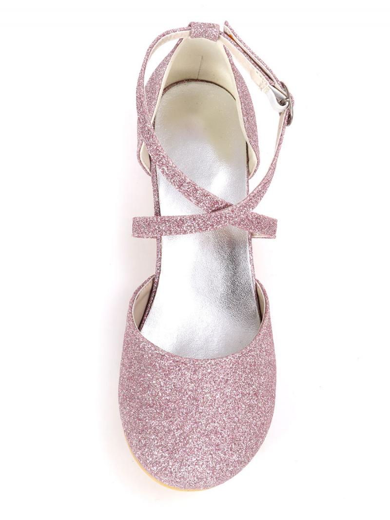 Girls Glitter Cross Strap Kitten Heel Lány Cipő Virág - Lila