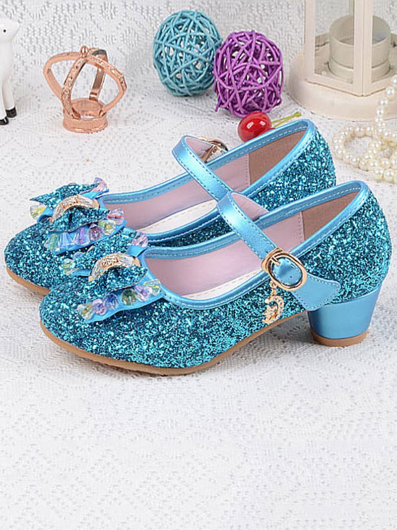 Lány Cipő Virág Glitter Bow Mary Jane Chunky Heel Pumps