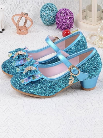 Lány Cipő Virág Glitter Bow Mary Jane Chunky Heel Pumps