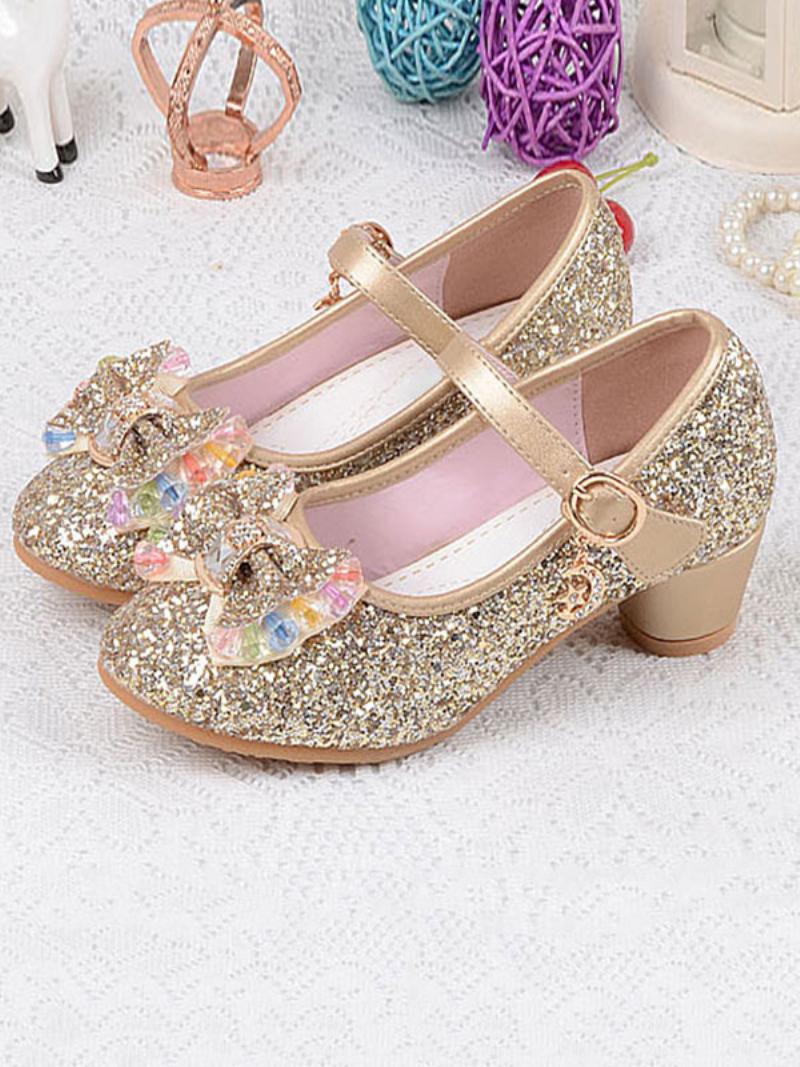 Lány Cipő Virág Glitter Bow Mary Jane Chunky Heel Pumps - Arany