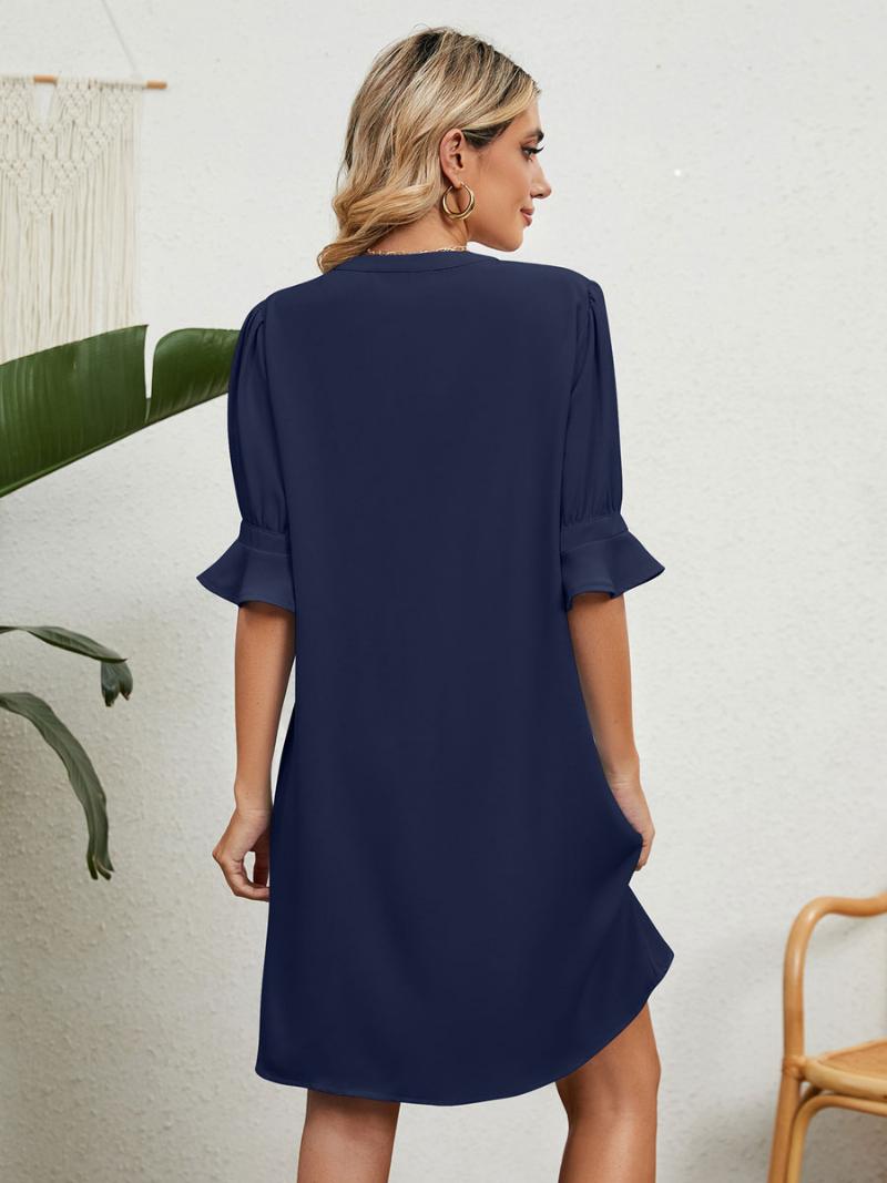 Váltóruhák Világos Égszínkék V-nyakú Modern Női Tunika Ruha - Dark Navy