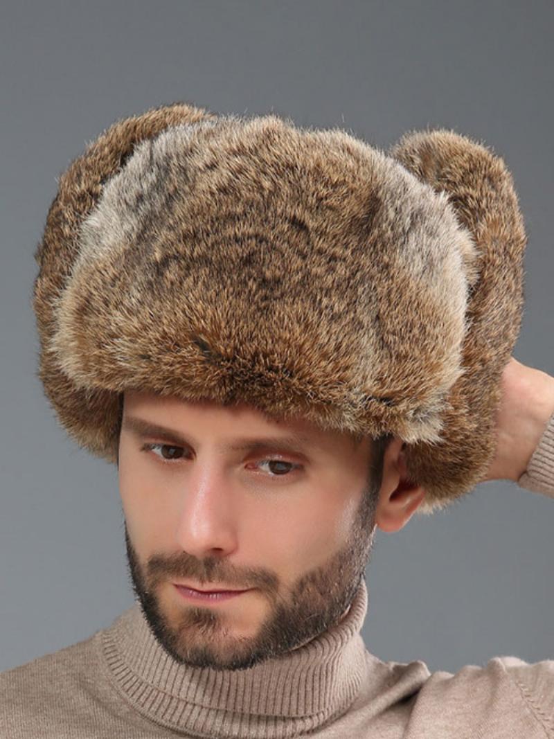 Férfi Sapkák Modern Műszőrme Téli Meleg Orosz Ushanka Hat - Khaki