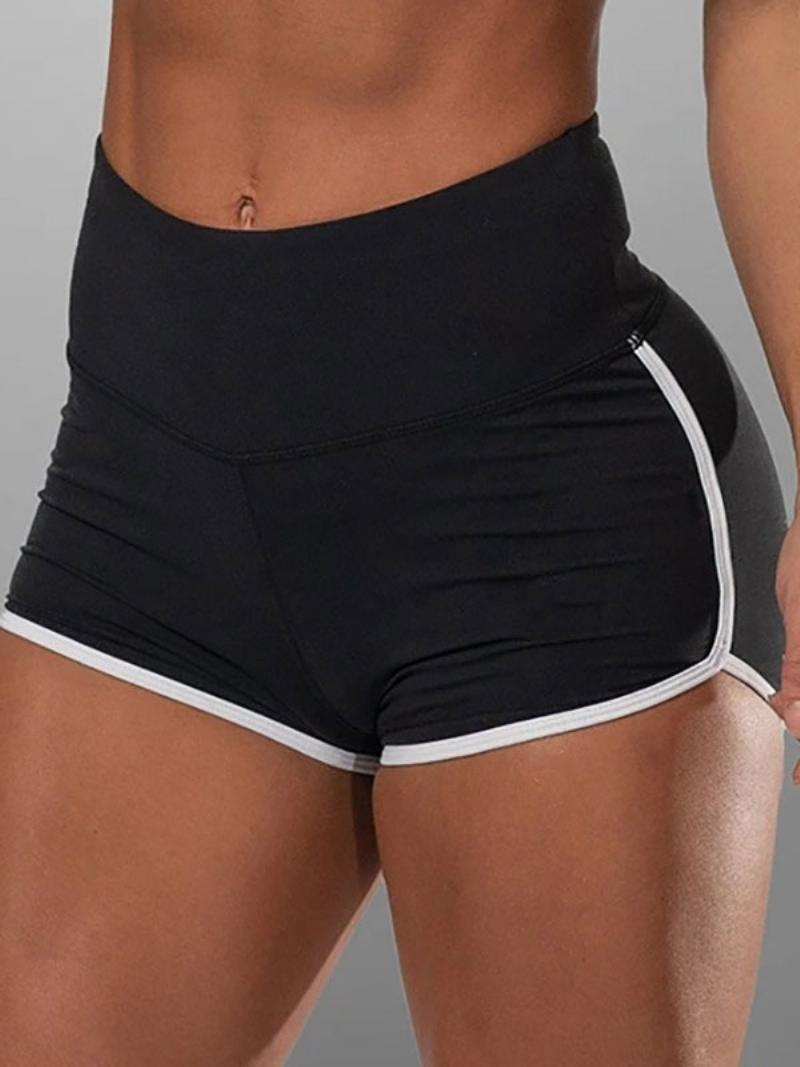 Női Skinny Shorts Lila Csíkos Mintás Atletikus Természetes Derekú Nyári Rövidnadrág - Fekete