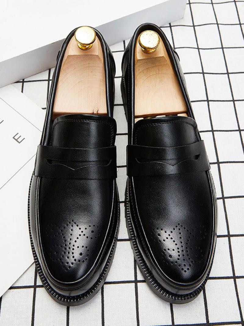 Férfi Brogues Penny Slip On Loafers Cipő - Fekete