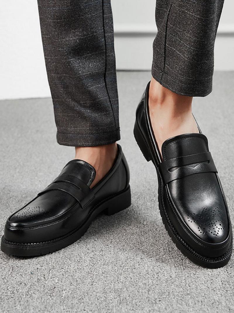 Férfi Brogues Penny Slip On Loafers Cipő - Fekete