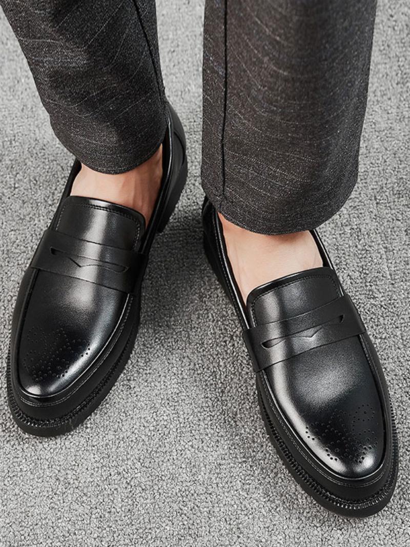 Férfi Brogues Penny Slip On Loafers Cipő - Fekete