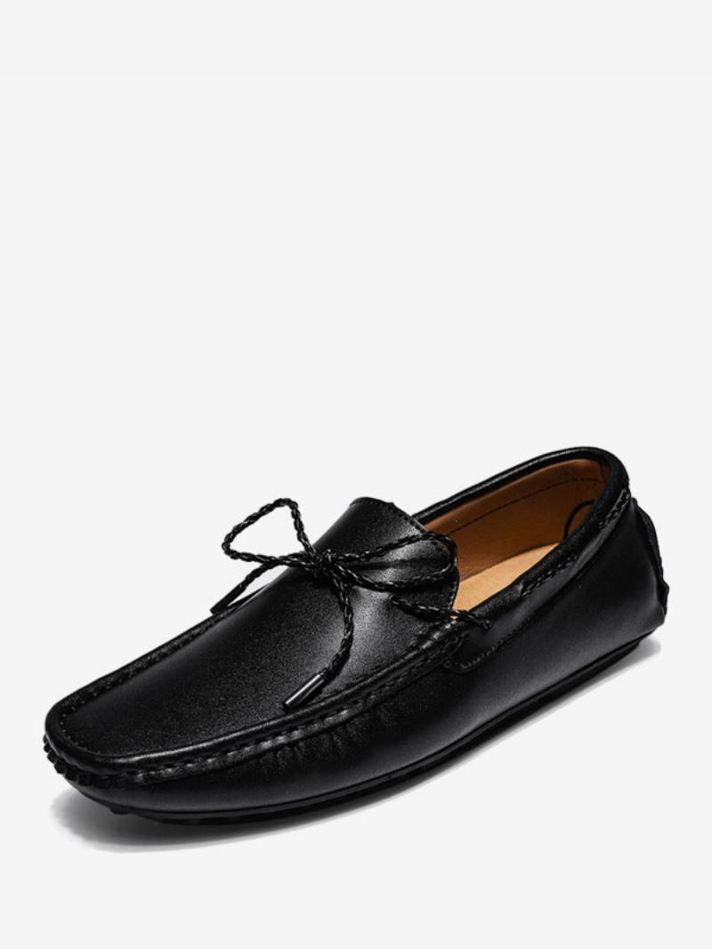 Férfi Loafer Cipők Slip-on Kerek Orrú Pu Bőr - Fekete