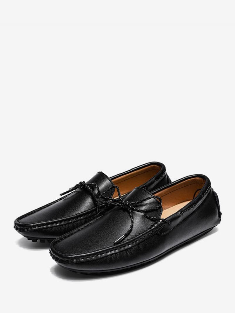 Férfi Loafer Cipők Slip-on Kerek Orrú Pu Bőr - Fekete