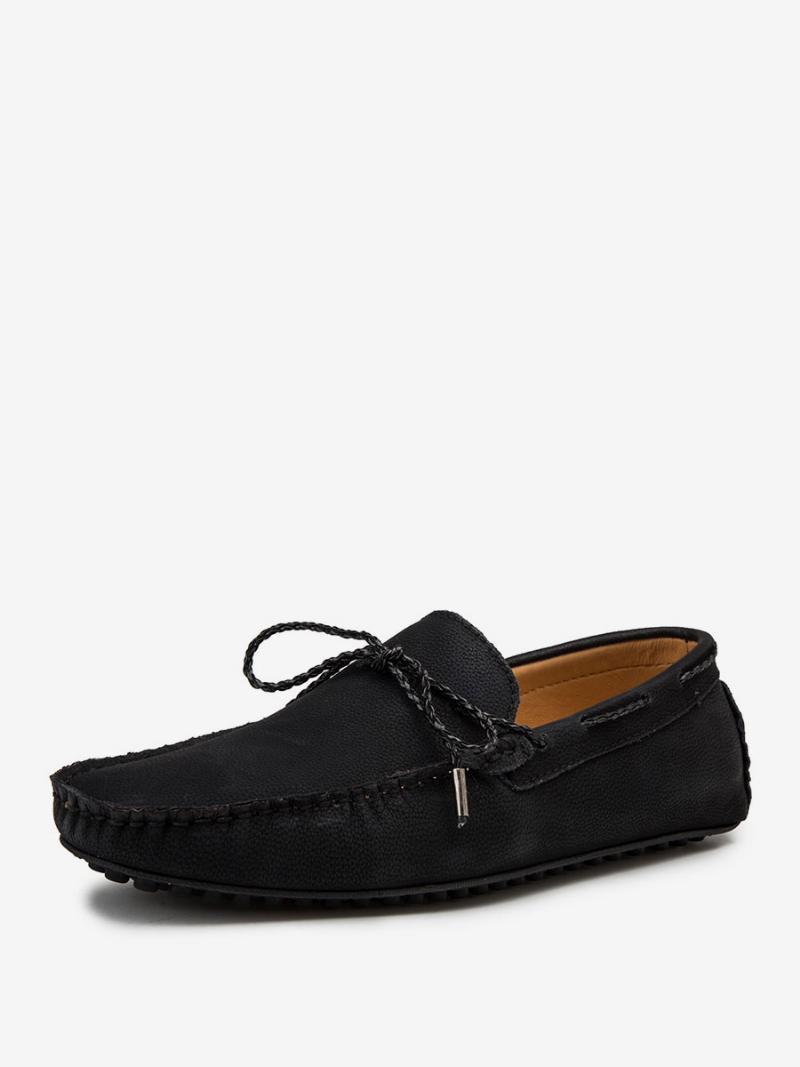 Férfi Loafer Cipők Slip-on Kerek Orrú Pu Bőr - Fekete