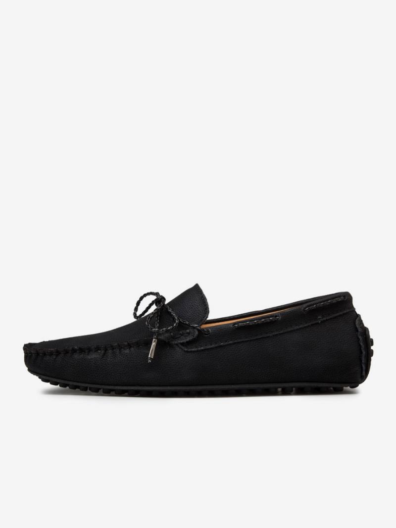 Férfi Loafer Cipők Slip-on Kerek Orrú Pu Bőr - Fekete