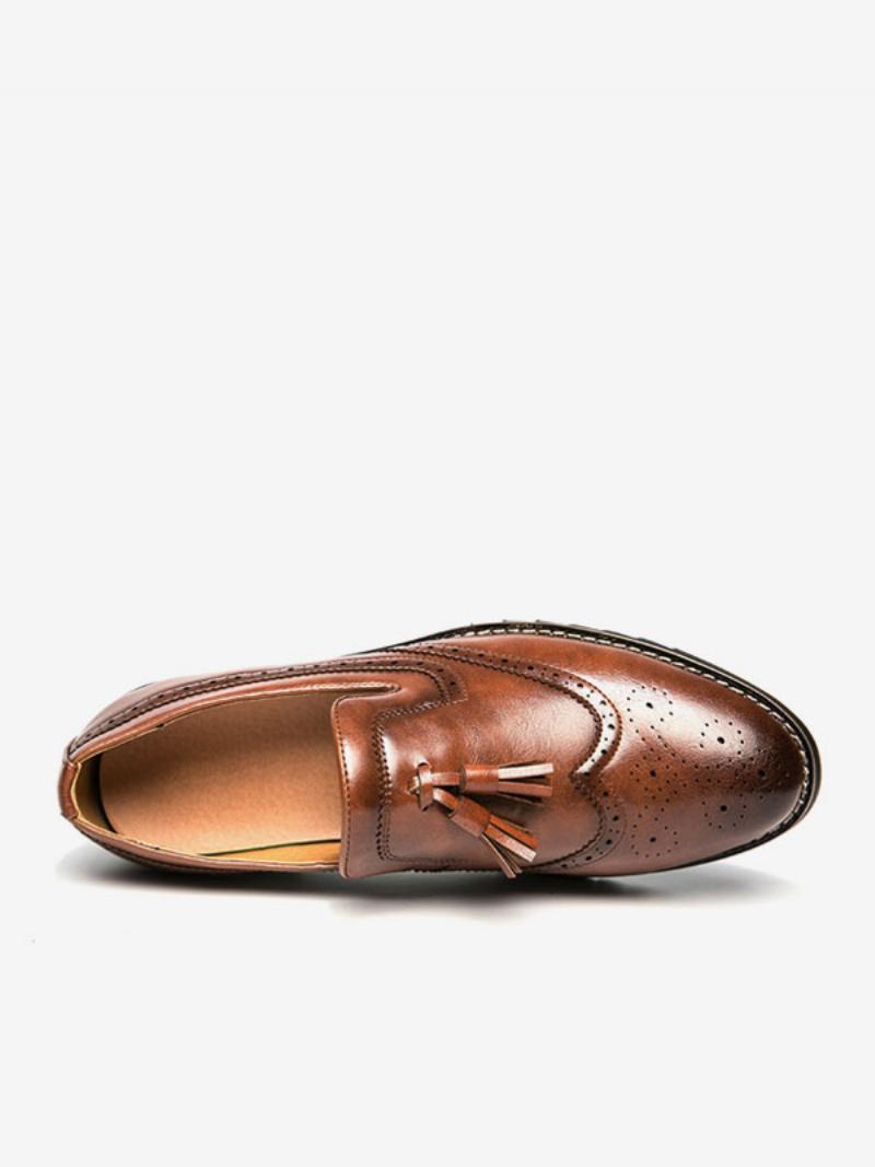 Férfi Loafer Cipők Slip-on Pom Poms Kerek Orrú Pu Bőr - Kávé Barna