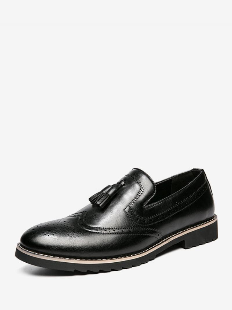 Férfi Loafer Cipők Slip-on Pom Poms Kerek Orrú Pu Bőr - Fekete