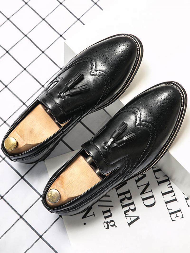 Férfi Loafer Cipők Slip-on Pom Poms Kerek Orrú Pu Bőr - Fekete