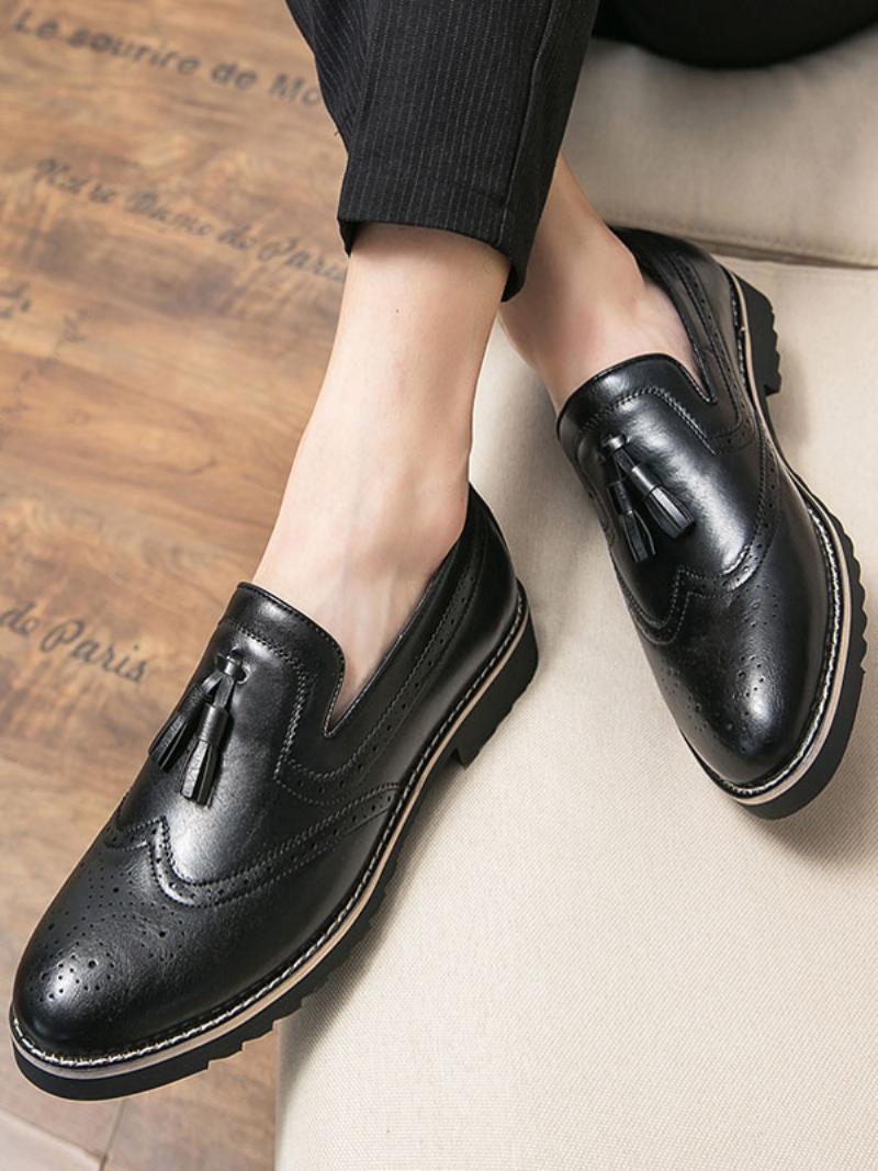 Férfi Loafer Cipők Slip-on Pom Poms Kerek Orrú Pu Bőr - Fekete