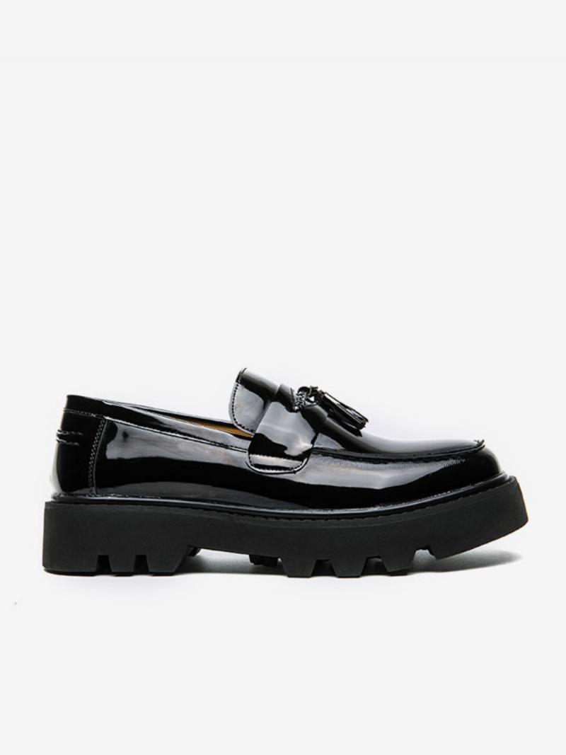 Férfi Loafer Cipők Slip-on Pom Poms Kerek Orrú Pu Bőr - Fekete