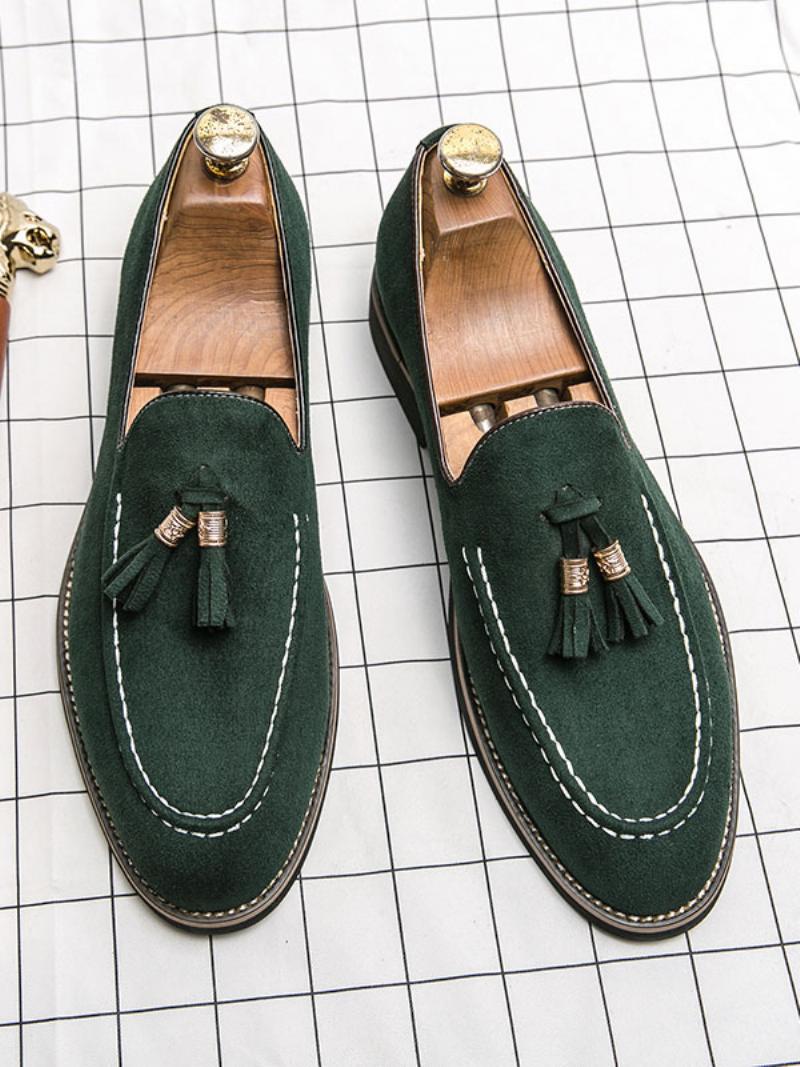 Férfi Loafer Cipők Slip-on Pom Poms Kerek Orrú Pu Bőr - Zöld