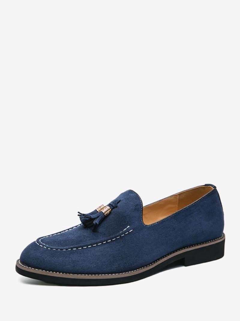 Férfi Loafer Cipők Slip-on Pom Poms Kerek Orrú Pu Bőr - Kék