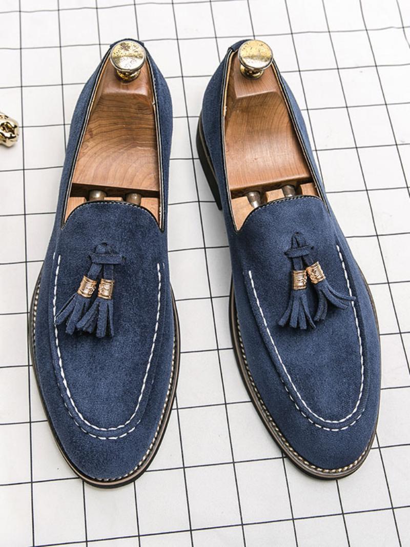 Férfi Loafer Cipők Slip-on Pom Poms Kerek Orrú Pu Bőr - Kék