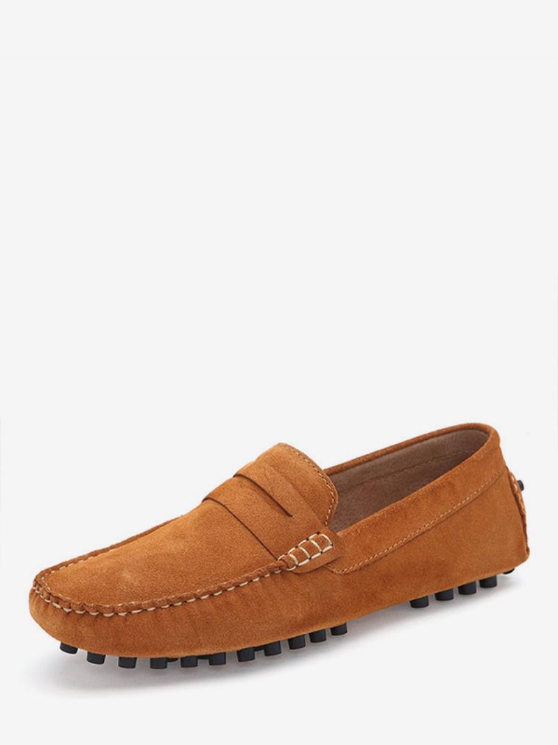 Férfi Loafer Cipők Slip-on Szerzetes Szíj Kerek Orrú Velúrbőr - Világosbarna