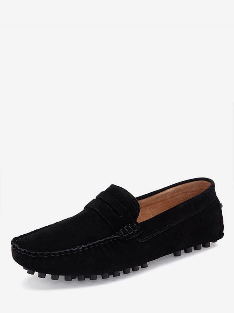 Férfi Loafer Cipők Slip-on Szerzetes Szíj Kerek Orrú Velúrbőr - Fekete