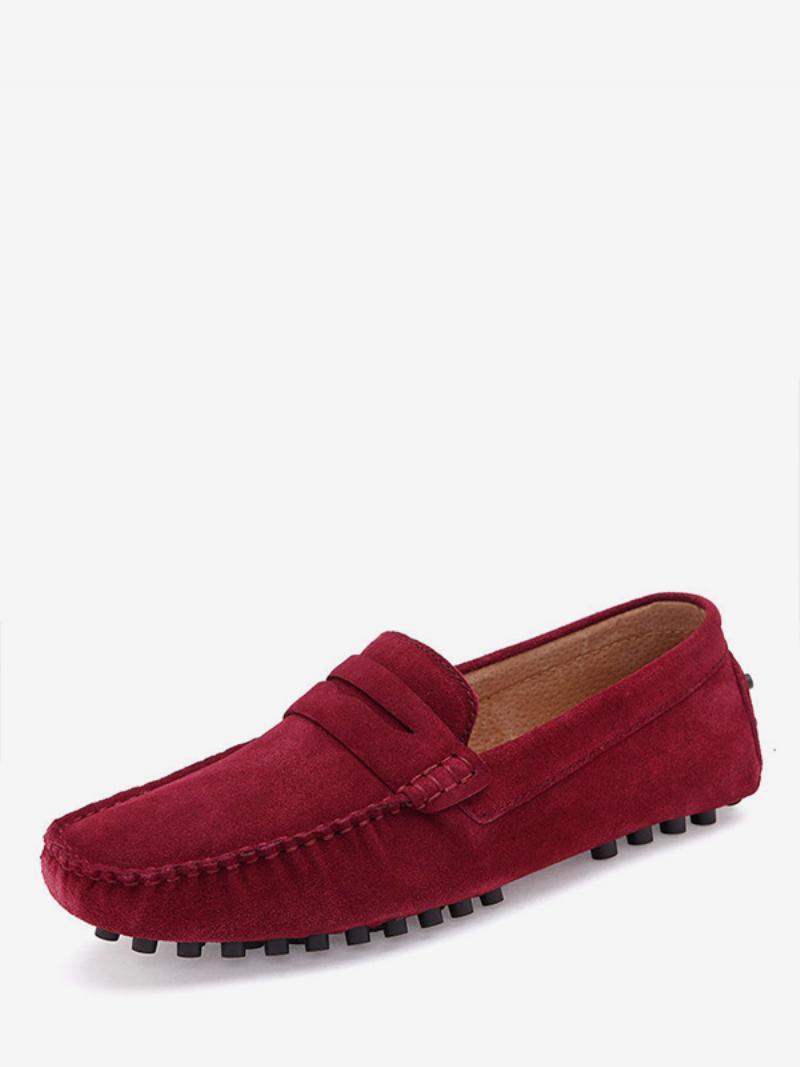 Férfi Loafer Cipők Slip-on Szerzetes Szíj Kerek Orrú Velúrbőr - Burgundi