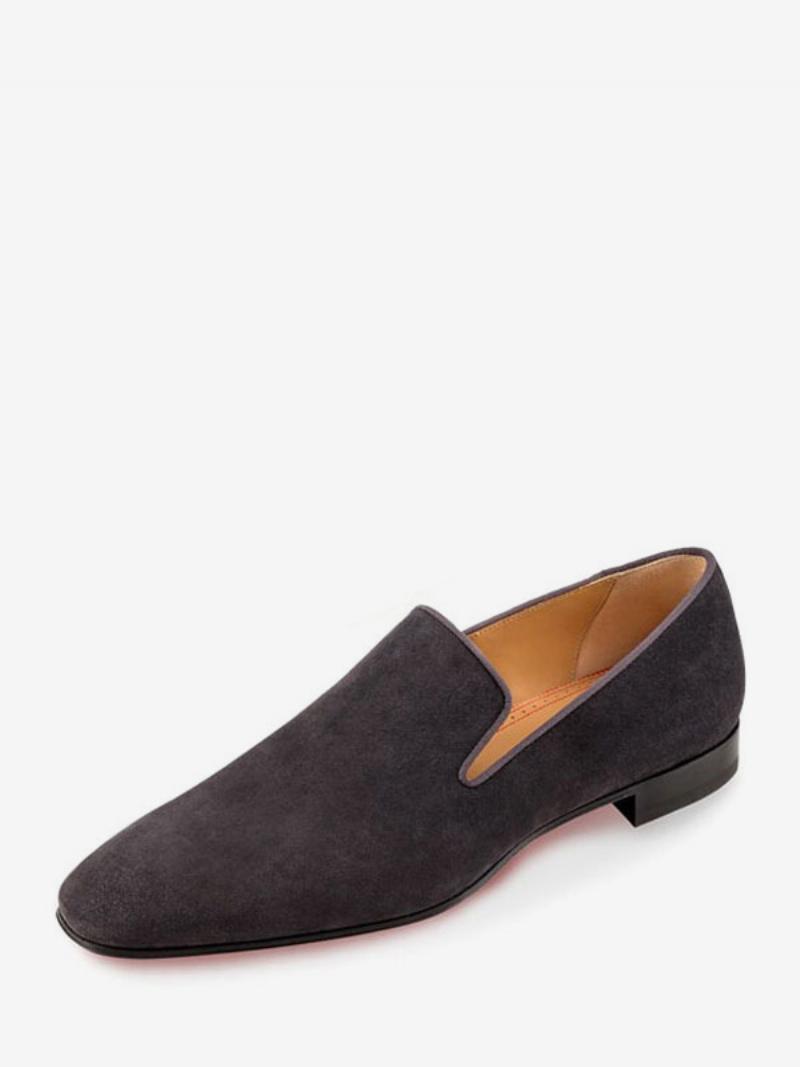 Férfi Loafer Prom Party Esküvői Cipők Slip-on Négyzet Orrú Velúr Bőr - Szürke