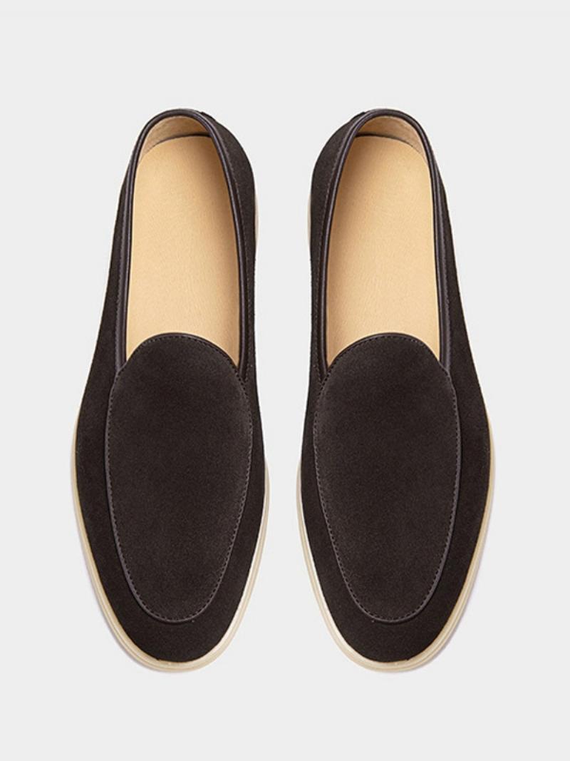 Férfi Loafer Slip-on Kerek Orrú Marhabőr Cipő - Csokoládé