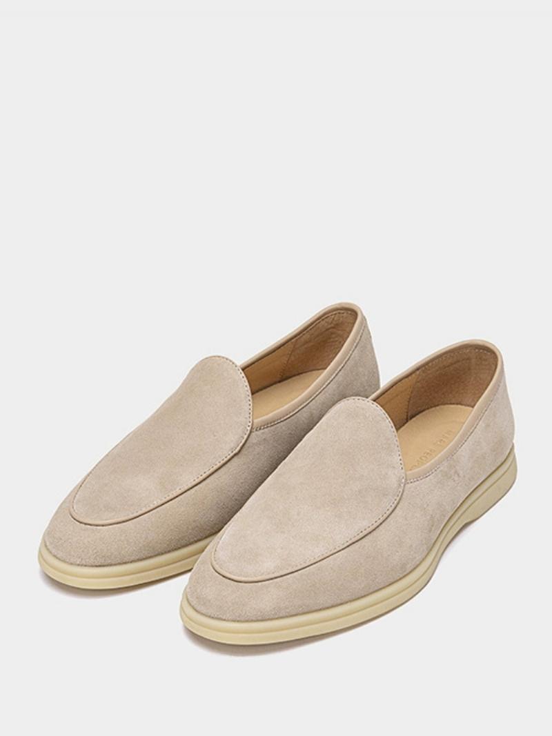 Férfi Loafer Slip-on Kerek Orrú Marhabőr Cipő - Bézs