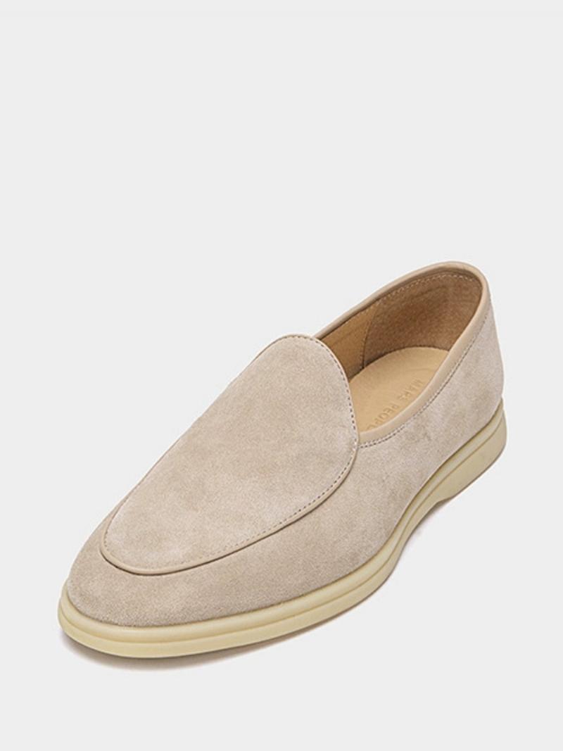 Férfi Loafer Slip-on Kerek Orrú Marhabőr Cipő - Bézs