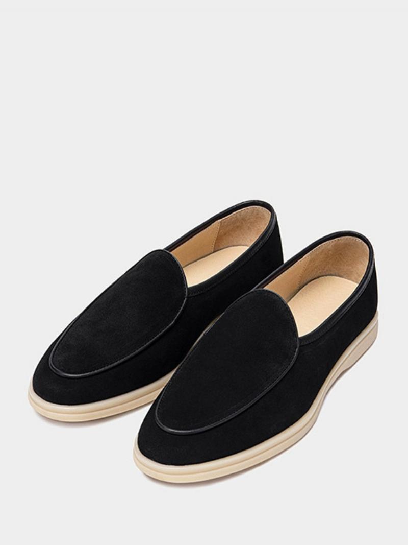 Férfi Loafer Slip-on Kerek Orrú Marhabőr Cipő - Fekete