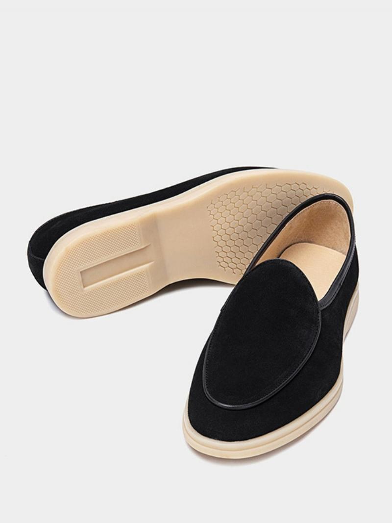 Férfi Loafer Slip-on Kerek Orrú Marhabőr Cipő - Fekete