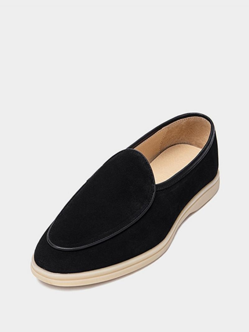 Férfi Loafer Slip-on Kerek Orrú Marhabőr Cipő - Fekete