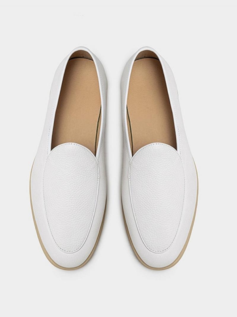 Férfi Loafer Slip-on Kerek Orrú Marhabőr Cipő - Fehér