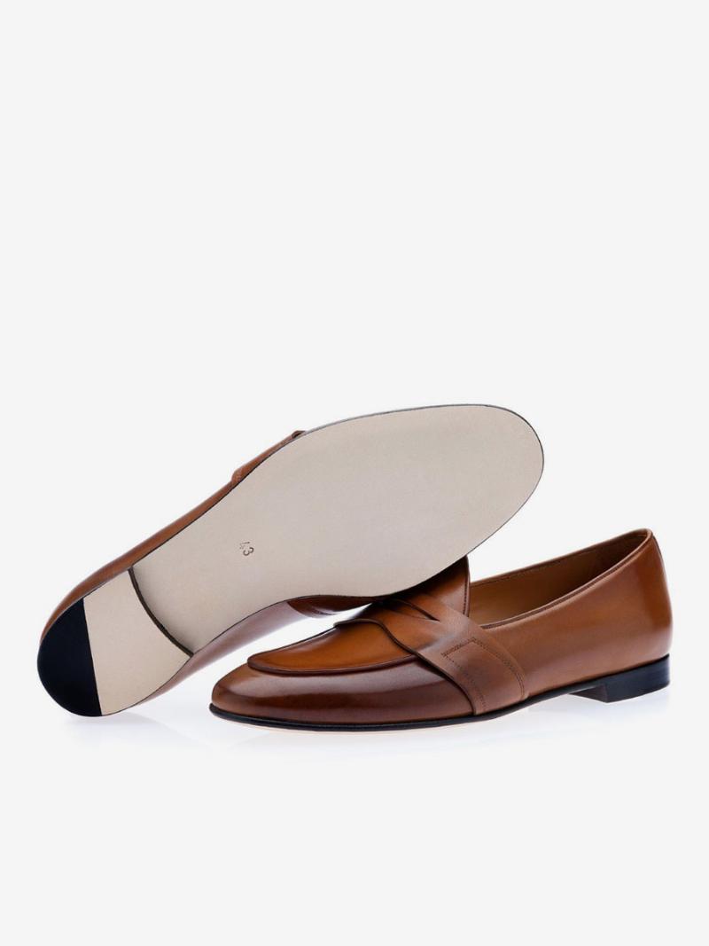 Férfi Penny Loafers Slip-on Kerek Orrú Ruha Vőlegénycipő - Mahagóni