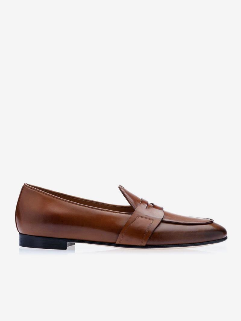 Férfi Penny Loafers Slip-on Kerek Orrú Ruha Vőlegénycipő - Mahagóni