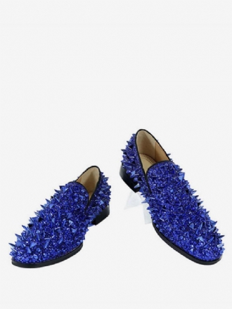 Férfi Spike Loafers Cipő Glitter Blue Round Toe Prom Party Esküvői