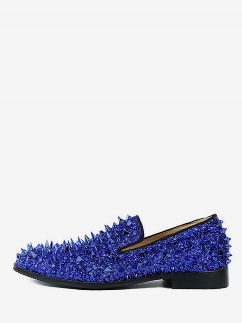 Férfi Spike Loafers Cipő Glitter Blue Round Toe Prom Party Esküvői - Kék