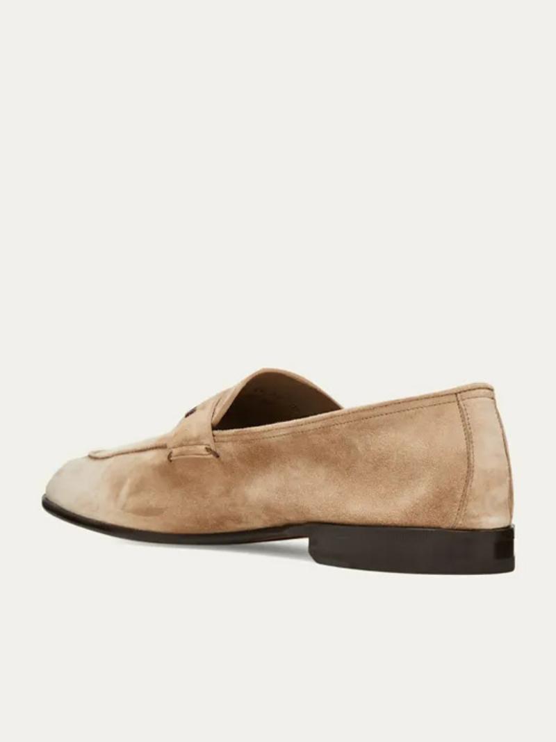 Férfi Velúr Kerek Orrú Penny Tartópántos Vamp Slip-on Naplopók - Világos Barna