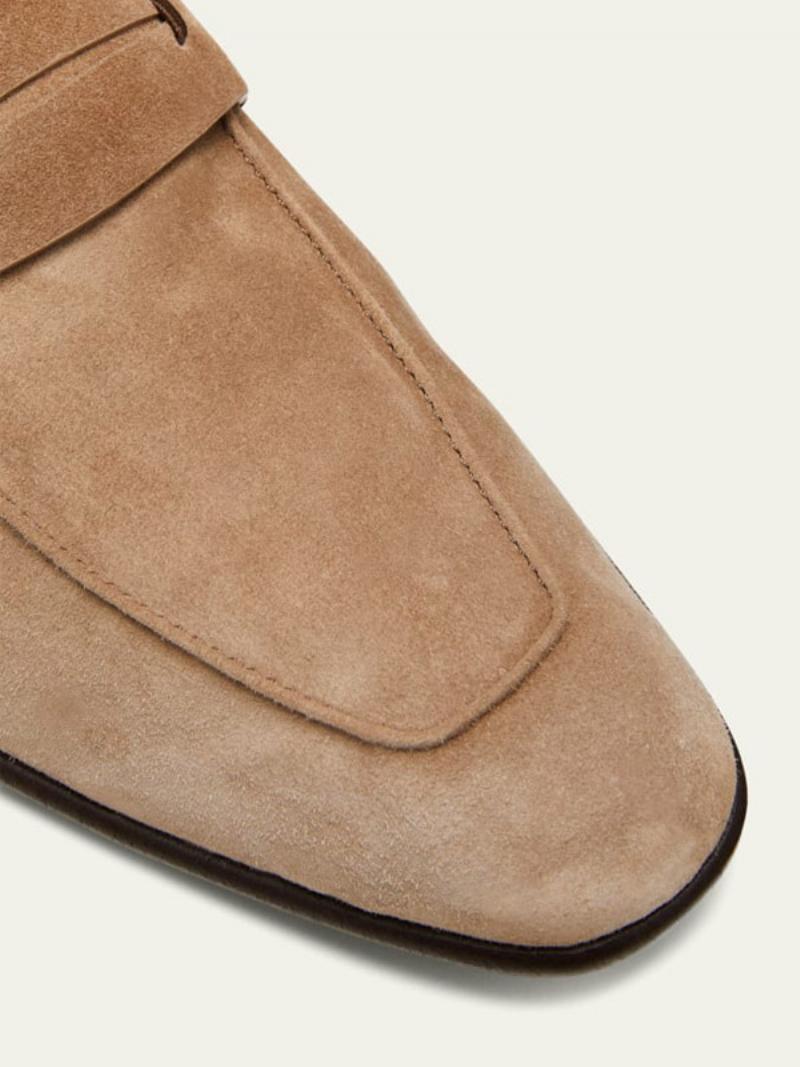 Férfi Velúr Kerek Orrú Penny Tartópántos Vamp Slip-on Naplopók - Világos Barna