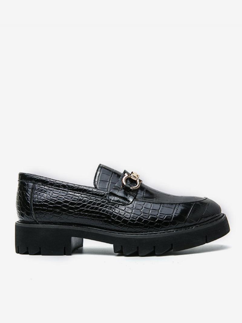 Loafer Cipő Férfi Slip-on Fém Részletek Snake Print Kerek Orrú Pu Bőr - Fekete