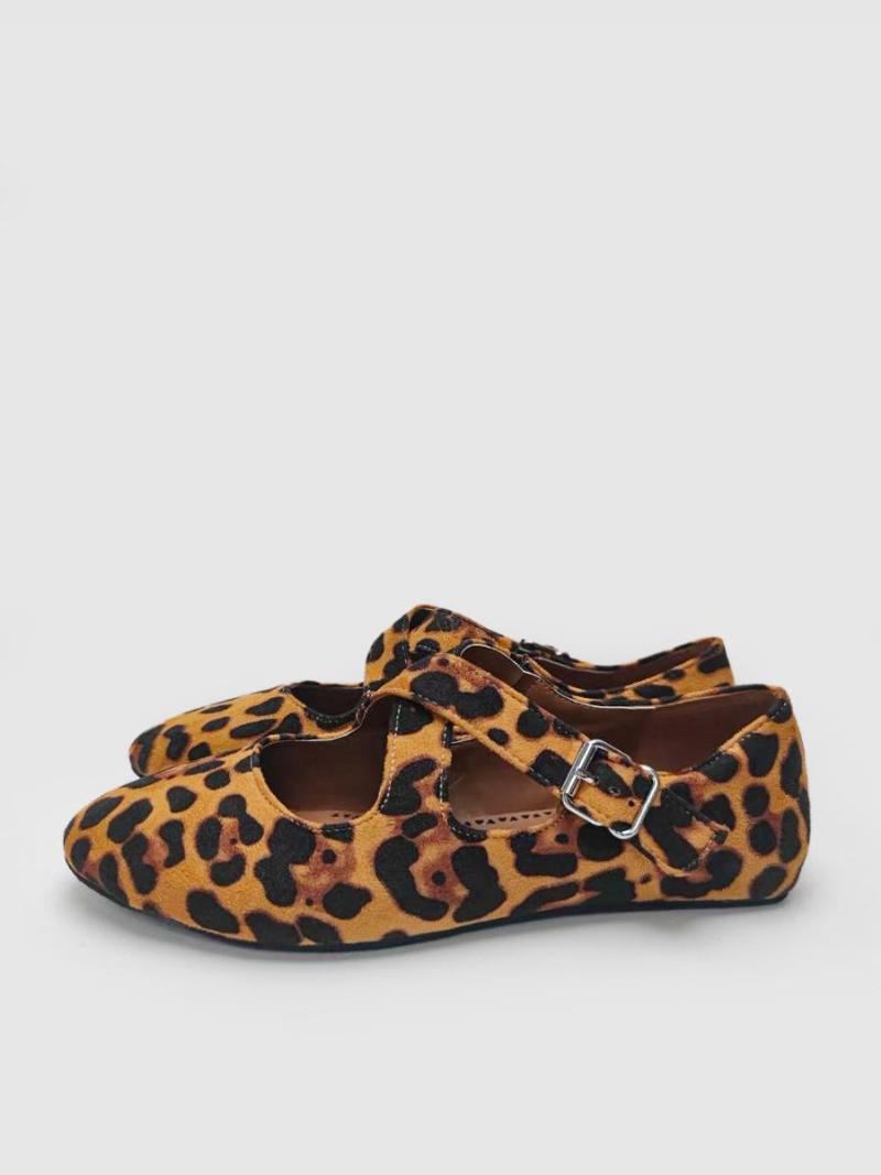 Női Ballreina Flats Leopard Kereklábujj Criss Cross Balett Lakások - Kávébarna