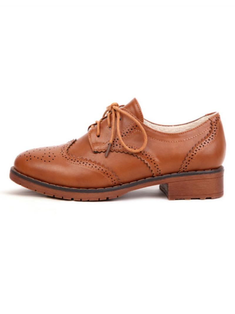 Női Fűzős Brogue Wingtips Oxfords - Kávé Barna