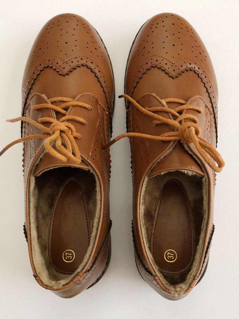 Női Fűzős Brogue Wingtips Oxfords - Kávé Barna