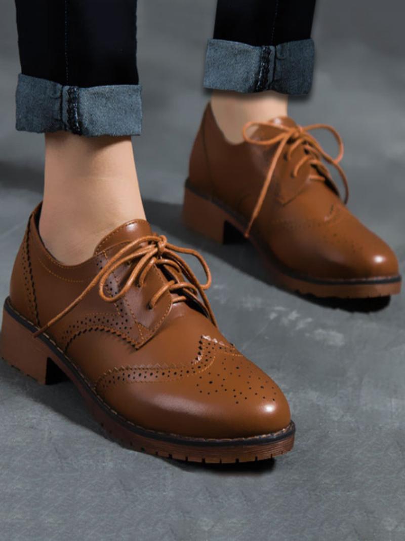 Női Fűzős Brogue Wingtips Oxfords - Kávé Barna