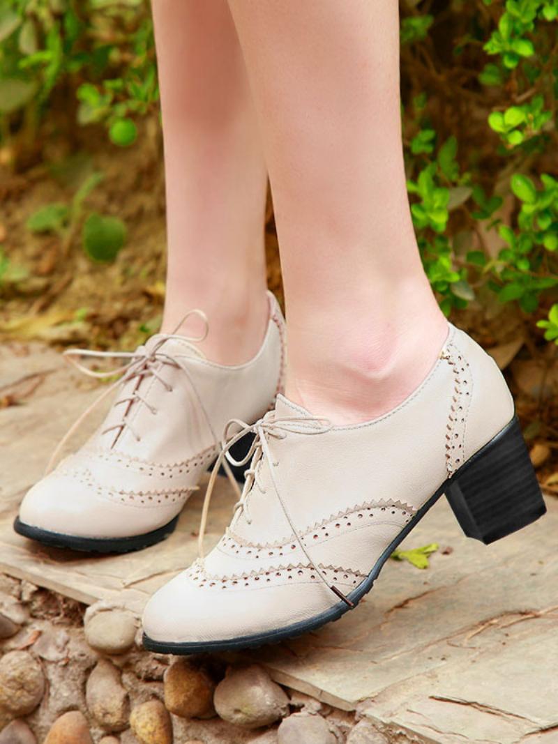 Női Lace Up Brogues Block Heel