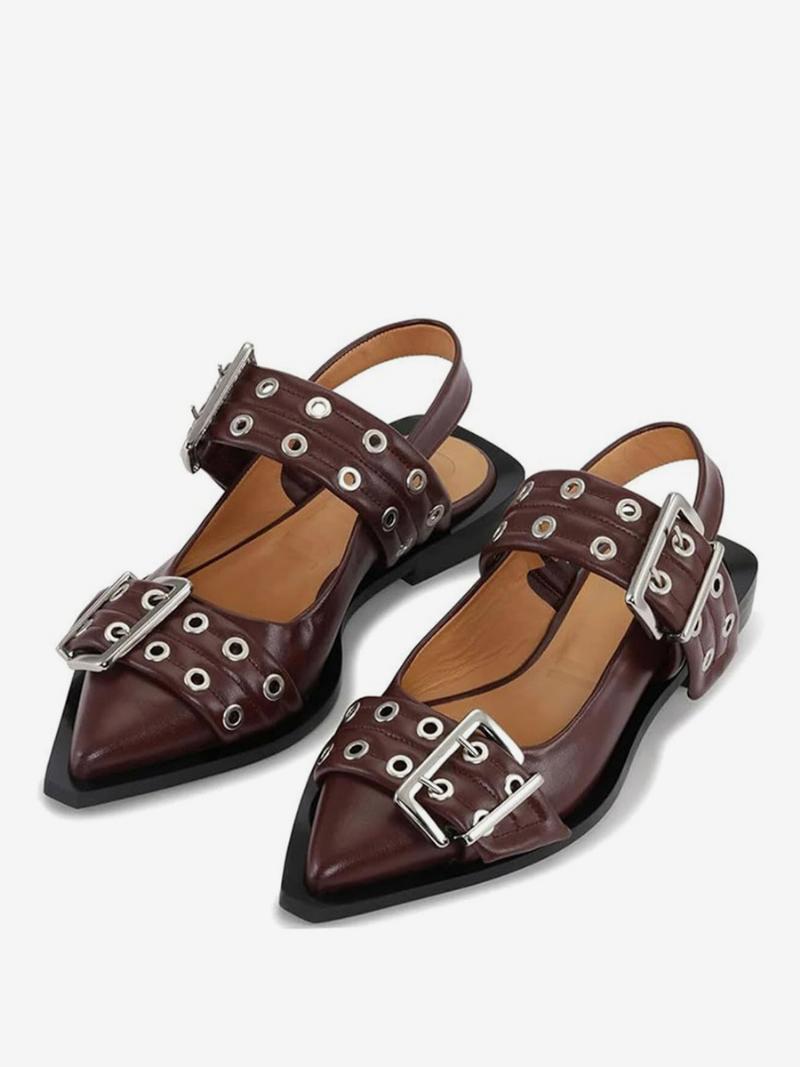 Női Lapos Cipő Fehér Csatos Hegyes Orrú Slingback Balettlapos - Burgundi